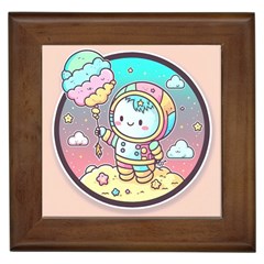 Boy Astronaut Cotton Candy Childhood Fantasy Tale Literature Planet Universe Kawaii Nature Cute Clou Framed Tile by Maspions