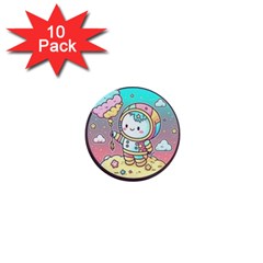 Boy Astronaut Cotton Candy Childhood Fantasy Tale Literature Planet Universe Kawaii Nature Cute Clou 1  Mini Buttons (10 Pack)  by Maspions