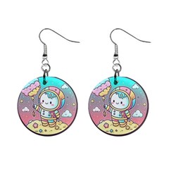 Boy Astronaut Cotton Candy Childhood Fantasy Tale Literature Planet Universe Kawaii Nature Cute Clou Mini Button Earrings by Maspions