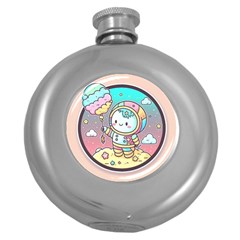 Boy Astronaut Cotton Candy Childhood Fantasy Tale Literature Planet Universe Kawaii Nature Cute Clou Round Hip Flask (5 Oz)