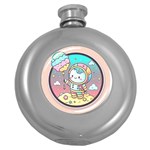 Boy Astronaut Cotton Candy Childhood Fantasy Tale Literature Planet Universe Kawaii Nature Cute Clou Round Hip Flask (5 oz) Front