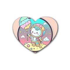 Boy Astronaut Cotton Candy Childhood Fantasy Tale Literature Planet Universe Kawaii Nature Cute Clou Rubber Heart Coaster (4 Pack) by Maspions