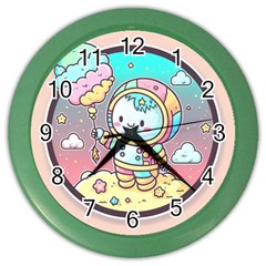 Boy Astronaut Cotton Candy Childhood Fantasy Tale Literature Planet Universe Kawaii Nature Cute Clou Color Wall Clock by Maspions