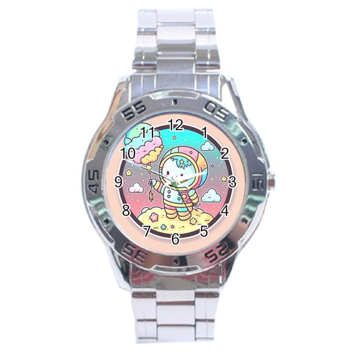 Boy Astronaut Cotton Candy Childhood Fantasy Tale Literature Planet Universe Kawaii Nature Cute Clou Stainless Steel Analogue Watch