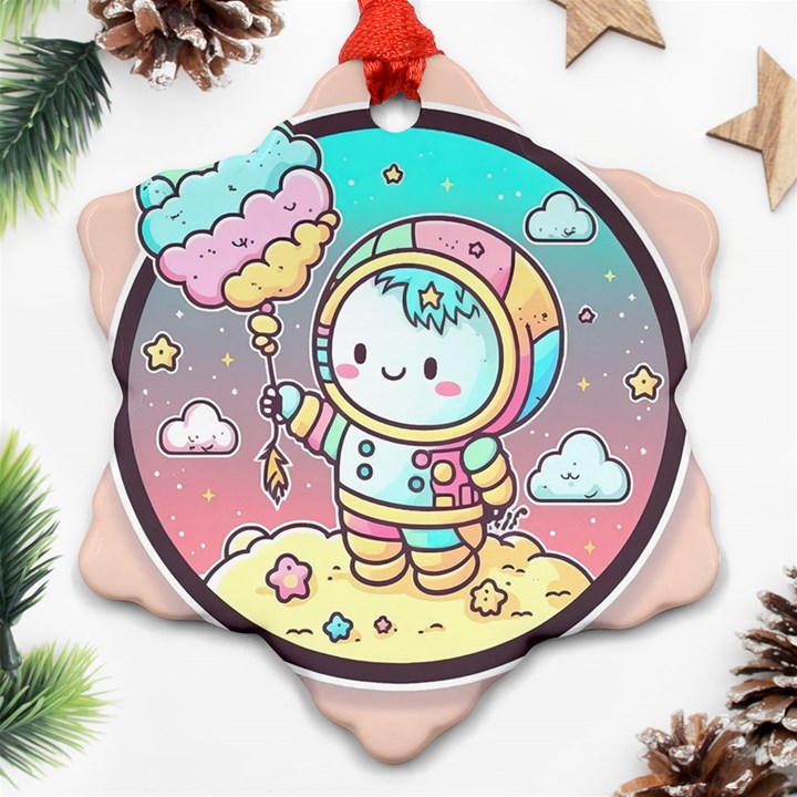 Boy Astronaut Cotton Candy Childhood Fantasy Tale Literature Planet Universe Kawaii Nature Cute Clou Ornament (Snowflake)