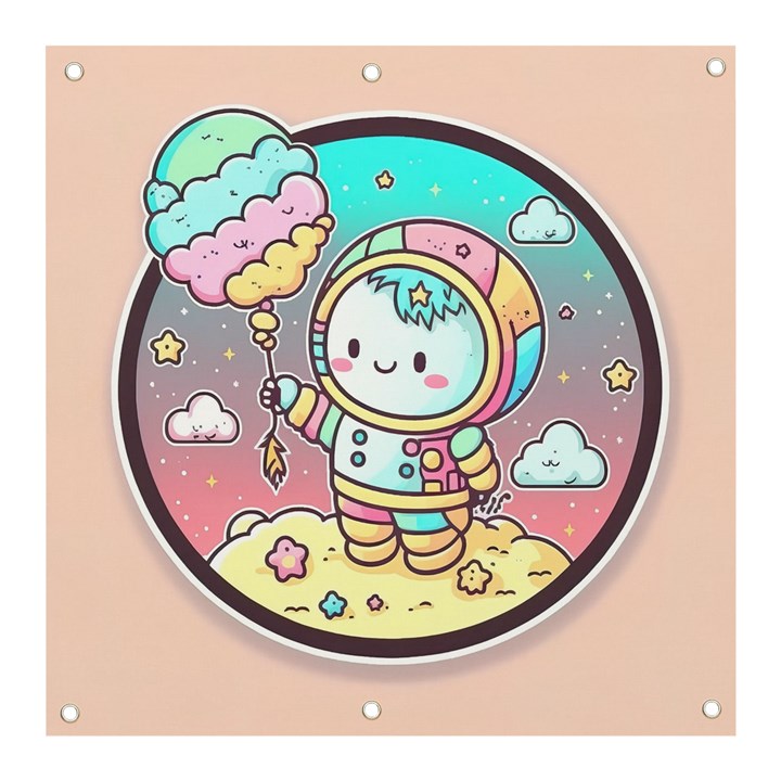 Boy Astronaut Cotton Candy Childhood Fantasy Tale Literature Planet Universe Kawaii Nature Cute Clou Banner and Sign 3  x 3 