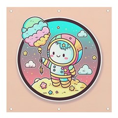 Boy Astronaut Cotton Candy Childhood Fantasy Tale Literature Planet Universe Kawaii Nature Cute Clou Banner And Sign 4  X 4  by Maspions