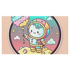 Boy Astronaut Cotton Candy Childhood Fantasy Tale Literature Planet Universe Kawaii Nature Cute Clou Banner And Sign 7  X 4  by Maspions