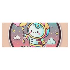 Boy Astronaut Cotton Candy Childhood Fantasy Tale Literature Planet Universe Kawaii Nature Cute Clou Banner And Sign 8  X 3  by Maspions