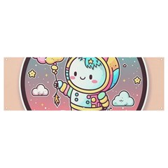 Boy Astronaut Cotton Candy Childhood Fantasy Tale Literature Planet Universe Kawaii Nature Cute Clou Banner And Sign 12  X 4  by Maspions