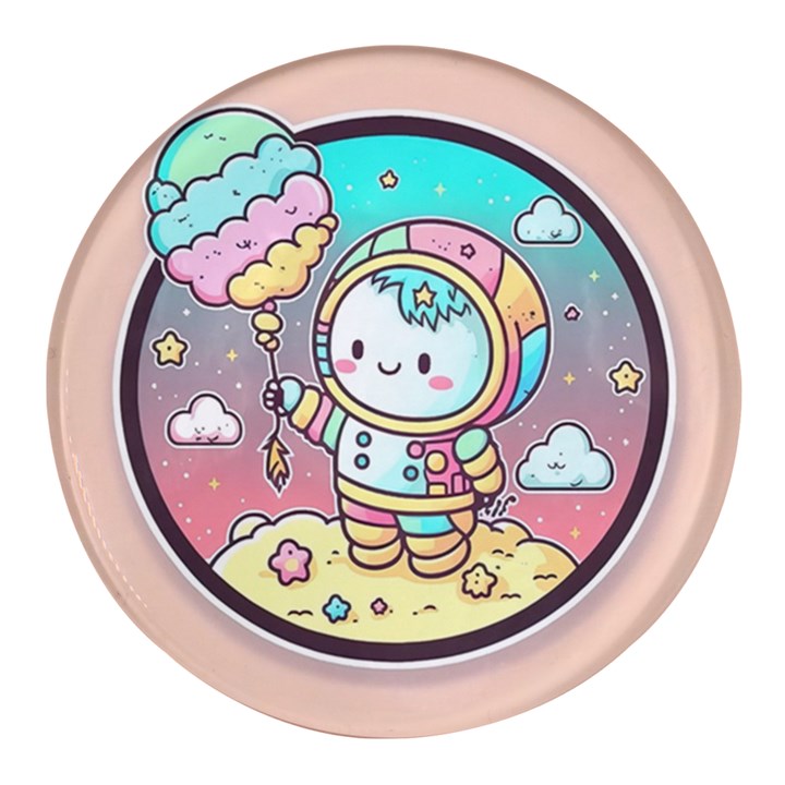 Boy Astronaut Cotton Candy Childhood Fantasy Tale Literature Planet Universe Kawaii Nature Cute Clou Round Glass Fridge Magnet (4 pack)