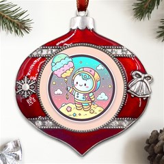 Boy Astronaut Cotton Candy Childhood Fantasy Tale Literature Planet Universe Kawaii Nature Cute Clou Metal Snowflake And Bell Red Ornament by Maspions