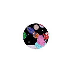 Girl Bed Space Planets Spaceship Rocket Astronaut Galaxy Universe Cosmos Woman Dream Imagination Bed 1  Mini Magnets