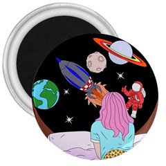 Girl Bed Space Planets Spaceship Rocket Astronaut Galaxy Universe Cosmos Woman Dream Imagination Bed 3  Magnets by Maspions