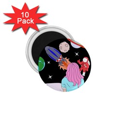 Girl Bed Space Planets Spaceship Rocket Astronaut Galaxy Universe Cosmos Woman Dream Imagination Bed 1 75  Magnets (10 Pack) 