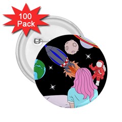 Girl Bed Space Planets Spaceship Rocket Astronaut Galaxy Universe Cosmos Woman Dream Imagination Bed 2 25  Buttons (100 Pack)  by Maspions