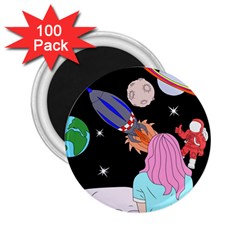 Girl Bed Space Planets Spaceship Rocket Astronaut Galaxy Universe Cosmos Woman Dream Imagination Bed 2 25  Magnets (100 Pack)  by Maspions