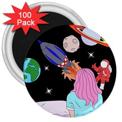 Girl Bed Space Planets Spaceship Rocket Astronaut Galaxy Universe Cosmos Woman Dream Imagination Bed 3  Magnets (100 Pack)