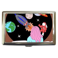 Girl Bed Space Planets Spaceship Rocket Astronaut Galaxy Universe Cosmos Woman Dream Imagination Bed Cigarette Money Case by Maspions