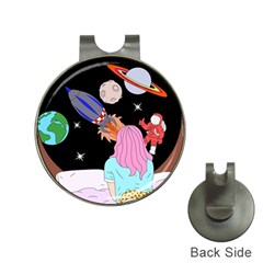 Girl Bed Space Planets Spaceship Rocket Astronaut Galaxy Universe Cosmos Woman Dream Imagination Bed Hat Clips With Golf Markers by Maspions