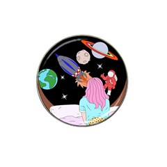 Girl Bed Space Planets Spaceship Rocket Astronaut Galaxy Universe Cosmos Woman Dream Imagination Bed Hat Clip Ball Marker