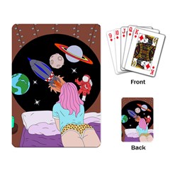 Girl Bed Space Planets Spaceship Rocket Astronaut Galaxy Universe Cosmos Woman Dream Imagination Bed Playing Cards Single Design (rectangle)