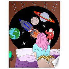 Girl Bed Space Planets Spaceship Rocket Astronaut Galaxy Universe Cosmos Woman Dream Imagination Bed Canvas 18  X 24  by Maspions