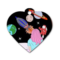 Girl Bed Space Planets Spaceship Rocket Astronaut Galaxy Universe Cosmos Woman Dream Imagination Bed Dog Tag Heart (two Sides)