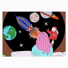 Girl Bed Space Planets Spaceship Rocket Astronaut Galaxy Universe Cosmos Woman Dream Imagination Bed Large Glasses Cloth