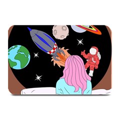 Girl Bed Space Planets Spaceship Rocket Astronaut Galaxy Universe Cosmos Woman Dream Imagination Bed Plate Mats