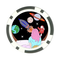 Girl Bed Space Planets Spaceship Rocket Astronaut Galaxy Universe Cosmos Woman Dream Imagination Bed Poker Chip Card Guard (10 Pack)