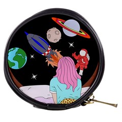 Girl Bed Space Planets Spaceship Rocket Astronaut Galaxy Universe Cosmos Woman Dream Imagination Bed Mini Makeup Bag by Maspions