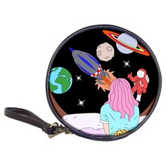 Girl Bed Space Planets Spaceship Rocket Astronaut Galaxy Universe Cosmos Woman Dream Imagination Bed Classic 20-cd Wallets by Maspions