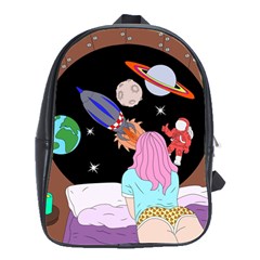 Girl Bed Space Planets Spaceship Rocket Astronaut Galaxy Universe Cosmos Woman Dream Imagination Bed School Bag (large)