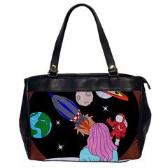 Girl Bed Space Planets Spaceship Rocket Astronaut Galaxy Universe Cosmos Woman Dream Imagination Bed Oversize Office Handbag by Maspions