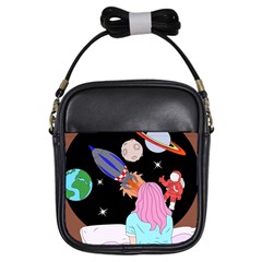 Girl Bed Space Planets Spaceship Rocket Astronaut Galaxy Universe Cosmos Woman Dream Imagination Bed Girls Sling Bag