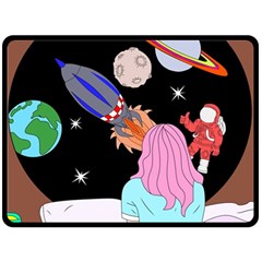 Girl Bed Space Planets Spaceship Rocket Astronaut Galaxy Universe Cosmos Woman Dream Imagination Bed Fleece Blanket (large) by Maspions