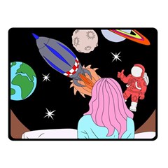 Girl Bed Space Planets Spaceship Rocket Astronaut Galaxy Universe Cosmos Woman Dream Imagination Bed Fleece Blanket (small)