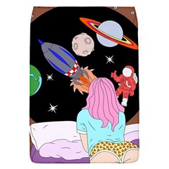 Girl Bed Space Planets Spaceship Rocket Astronaut Galaxy Universe Cosmos Woman Dream Imagination Bed Removable Flap Cover (s) by Maspions