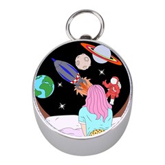 Girl Bed Space Planets Spaceship Rocket Astronaut Galaxy Universe Cosmos Woman Dream Imagination Bed Mini Silver Compasses by Maspions