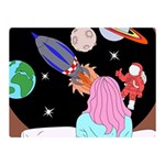 Girl Bed Space Planets Spaceship Rocket Astronaut Galaxy Universe Cosmos Woman Dream Imagination Bed Two Sides Premium Plush Fleece Blanket (Mini) 35 x27  Blanket Front