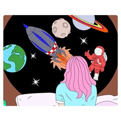 Girl Bed Space Planets Spaceship Rocket Astronaut Galaxy Universe Cosmos Woman Dream Imagination Bed Two Sides Premium Plush Fleece Blanket (teen Size) by Maspions