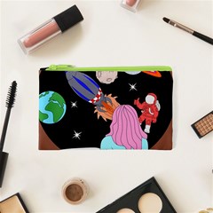 Girl Bed Space Planets Spaceship Rocket Astronaut Galaxy Universe Cosmos Woman Dream Imagination Bed Cosmetic Bag (xs) by Maspions