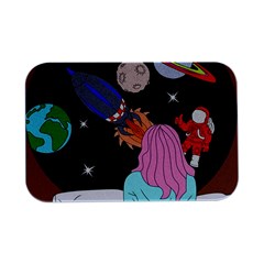 Girl Bed Space Planets Spaceship Rocket Astronaut Galaxy Universe Cosmos Woman Dream Imagination Bed Open Lid Metal Box (silver)   by Maspions