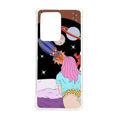 Girl Bed Space Planets Spaceship Rocket Astronaut Galaxy Universe Cosmos Woman Dream Imagination Bed Samsung Galaxy S20 Ultra 6 9 Inch Tpu Uv Case by Maspions