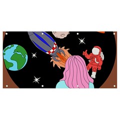 Girl Bed Space Planets Spaceship Rocket Astronaut Galaxy Universe Cosmos Woman Dream Imagination Bed Banner And Sign 8  X 4 