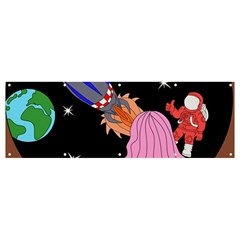 Girl Bed Space Planets Spaceship Rocket Astronaut Galaxy Universe Cosmos Woman Dream Imagination Bed Banner And Sign 12  X 4 