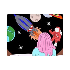 Girl Bed Space Planets Spaceship Rocket Astronaut Galaxy Universe Cosmos Woman Dream Imagination Bed Premium Plush Fleece Blanket (mini) by Maspions