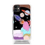 Girl Bed Space Planets Spaceship Rocket Astronaut Galaxy Universe Cosmos Woman Dream Imagination Bed iPhone 11 TPU UV Print Case Front