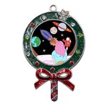 Girl Bed Space Planets Spaceship Rocket Astronaut Galaxy Universe Cosmos Woman Dream Imagination Bed Metal X Mas Lollipop with Crystal Ornament Front